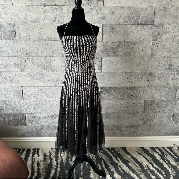Elegant Black and White Striped Dress size 6 - Picture 3 of 7
